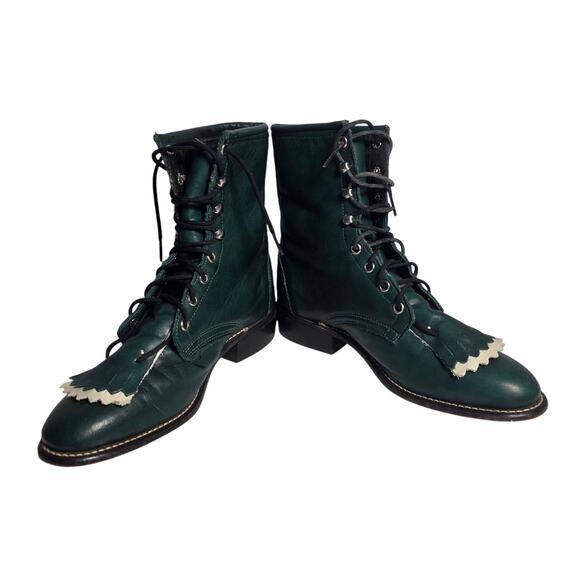Laredo Shoes - Laredo Women's 9 Forest Green Leather Victorian Boots Steampunk Cottage Whimsy